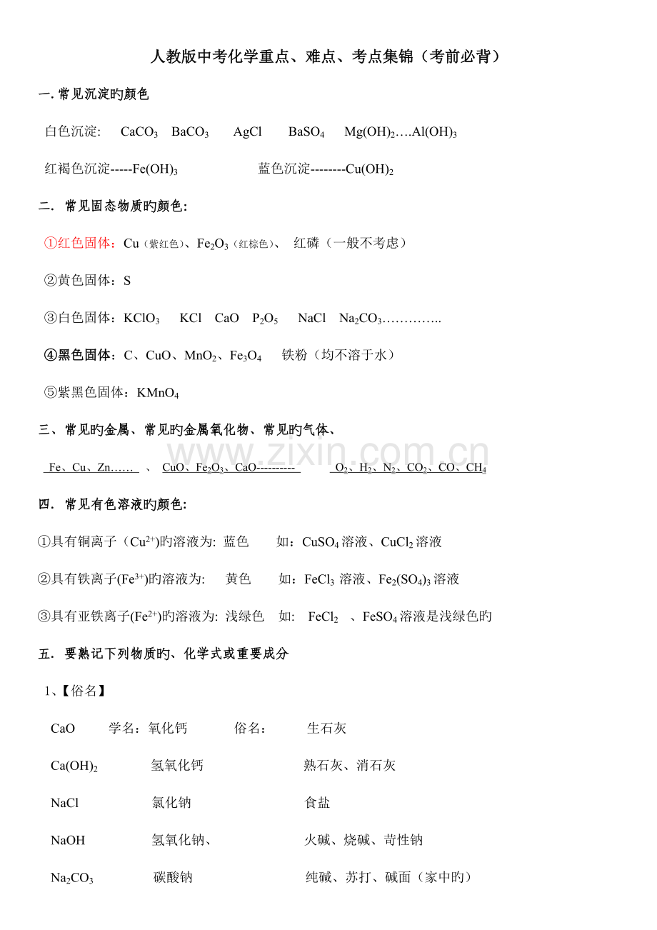 2023年河北中考化学重点难点考点集锦考前必背全解.doc_第1页