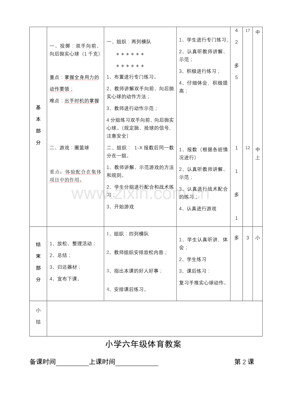 小学六年级体育教学教案设计.docx_第2页