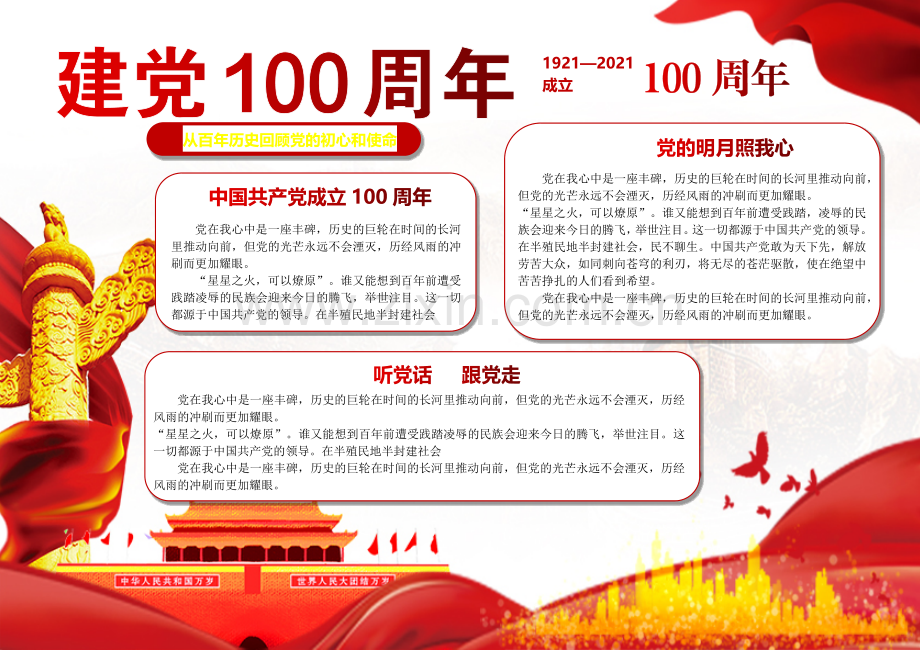 建党100周年党史学习回顾手抄报小报.docx_第1页