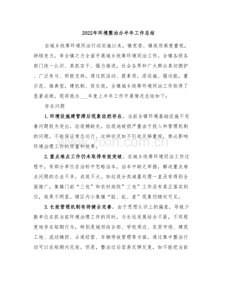 2022年环境整治办半年工作总结.doc_第1页