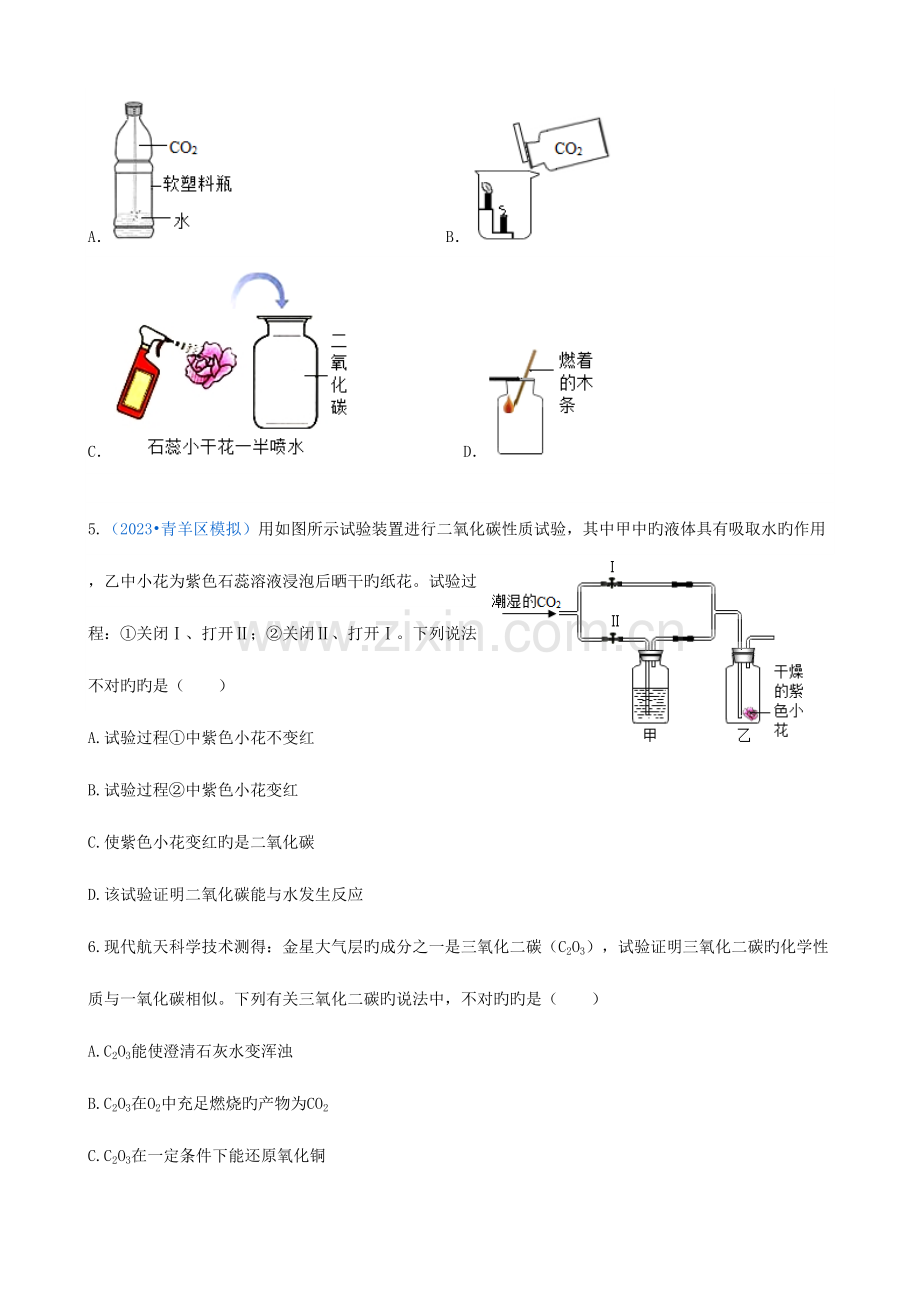 2023年九年级化学上册二氧化碳和一氧化碳能力进阶真题汇编课时练新版.doc_第2页