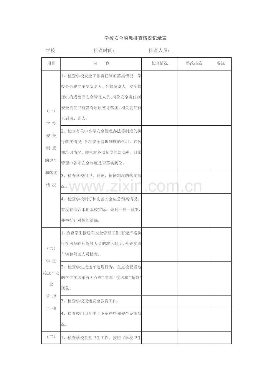 学校安全隐患排查情况记录表.docx_第1页