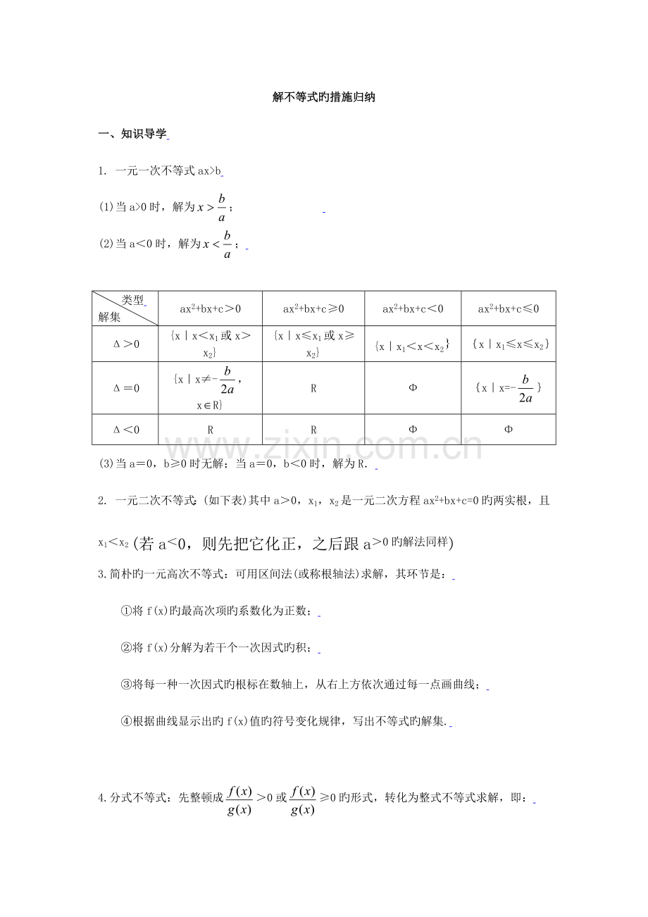 2023年解不等式的方法归纳.doc_第1页