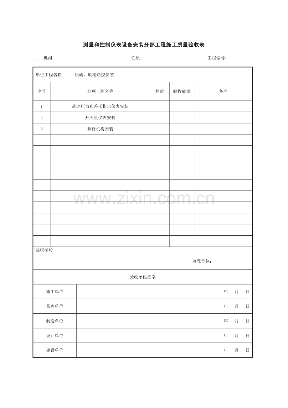 测量和控制仪表设备安装分部工程施工质量验收表.doc_第1页