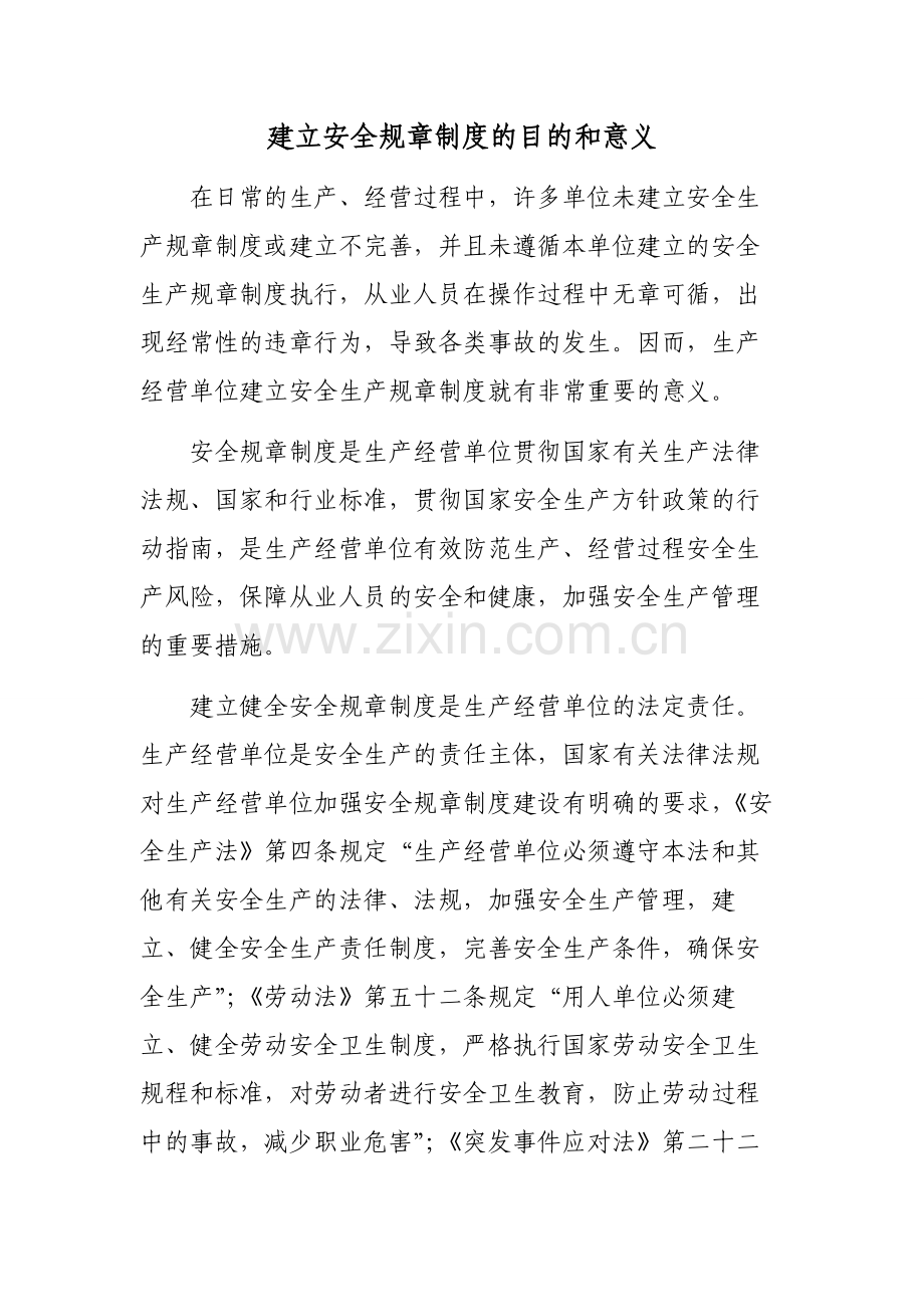 建立安全规章制度的目的和意义.docx_第1页