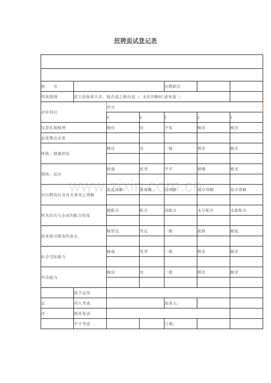 2023年公司招聘面试记录表资料.doc_第1页