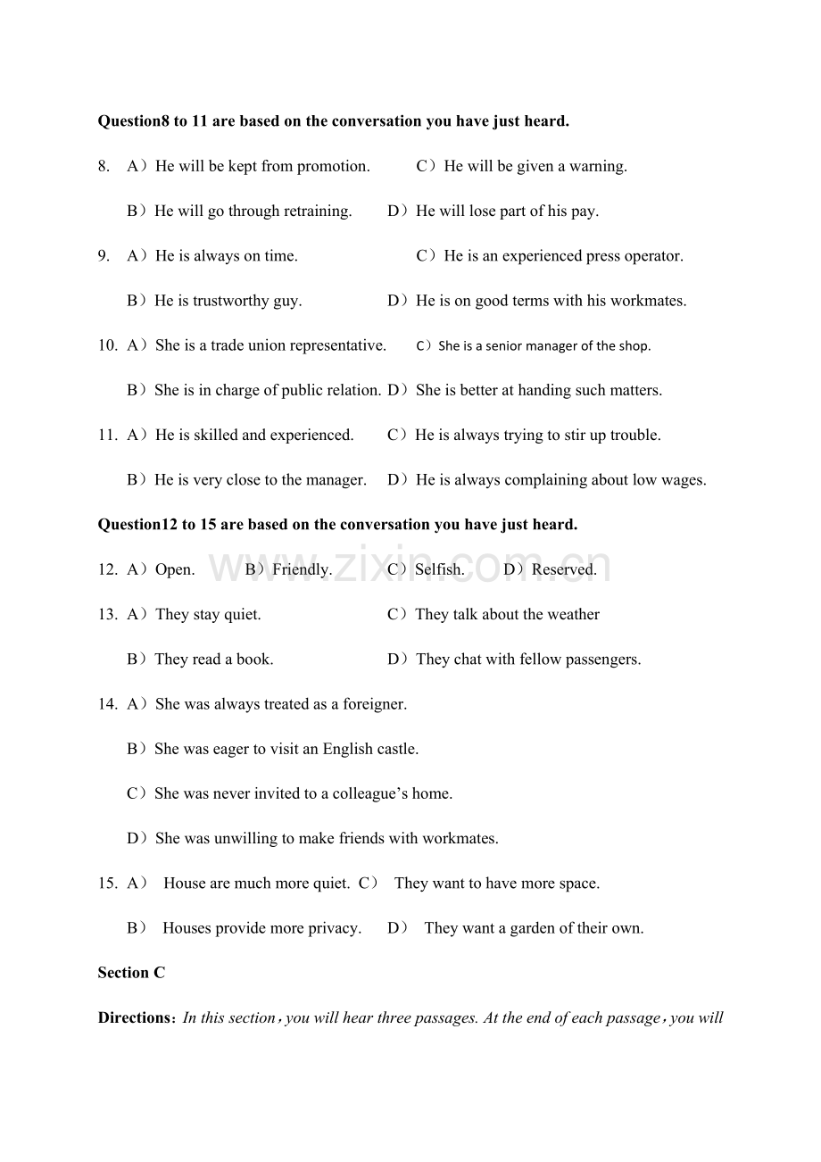 2023年大学英语四级第一套真题页.doc_第3页