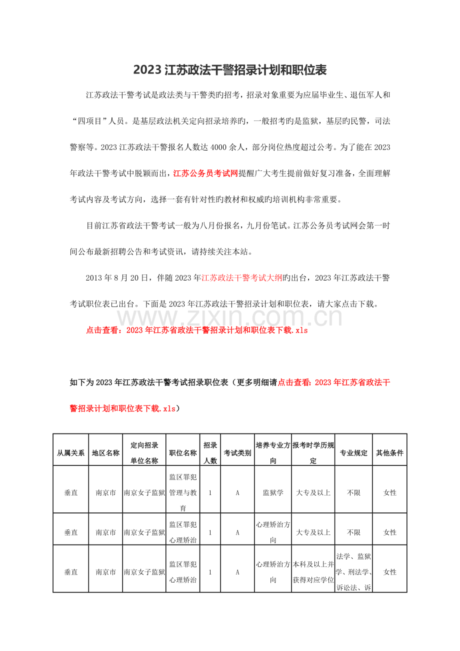 2023年江苏政法干警考试职位表.doc_第1页