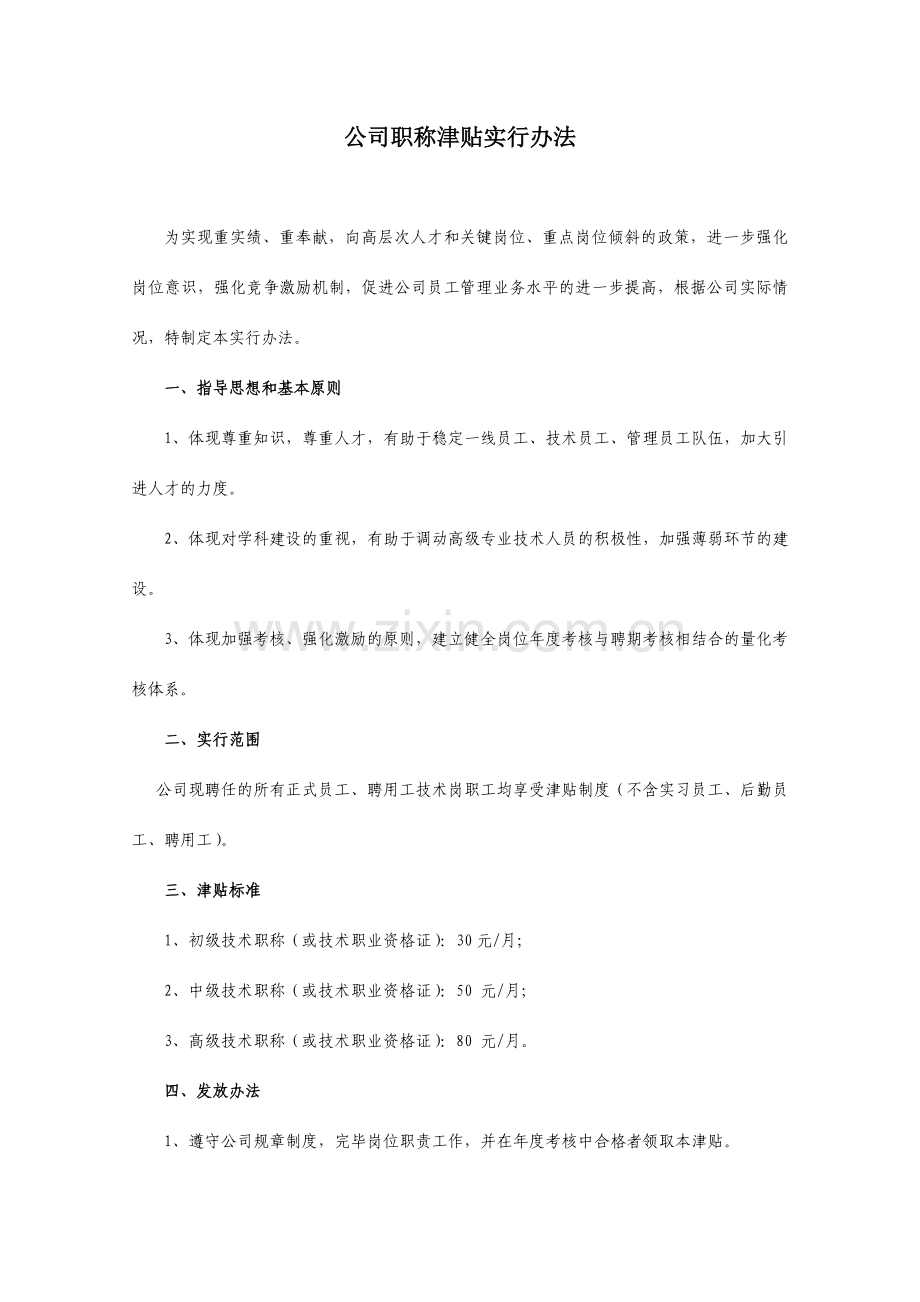 公司职称执业津贴实施细则.doc_第1页