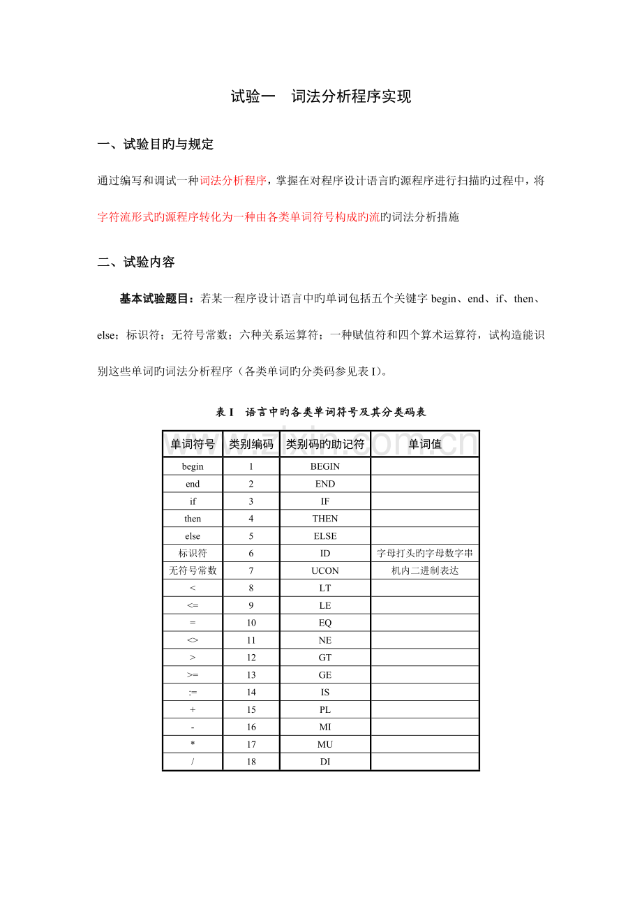 2023年编译原理实验报告一.doc_第1页