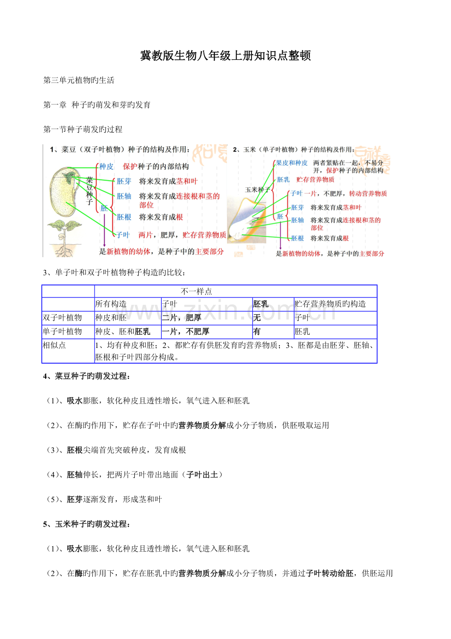 2023年冀教版生物八年级上册知识点整理.doc_第1页