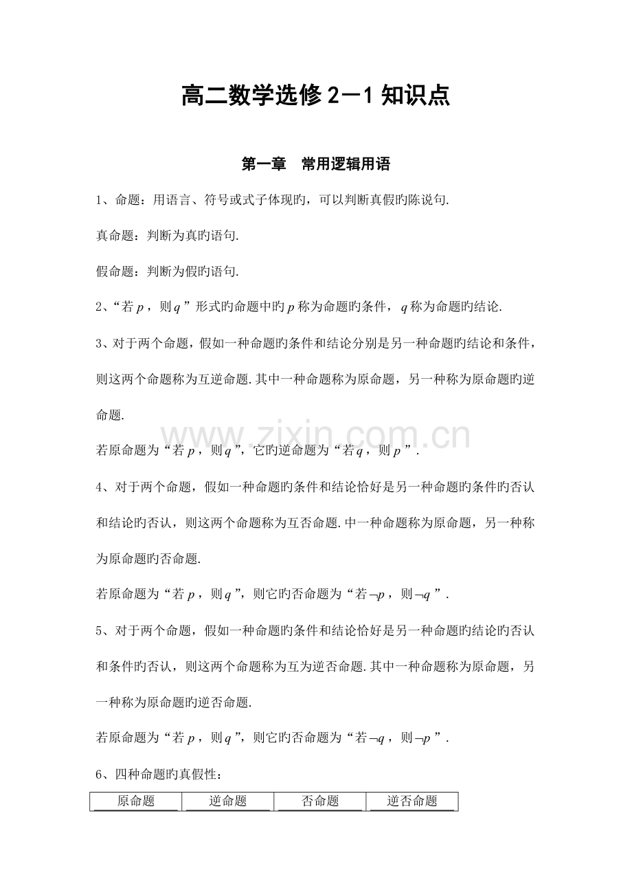 2023年人教版高中数学选修部分知识点总结理科.doc_第1页