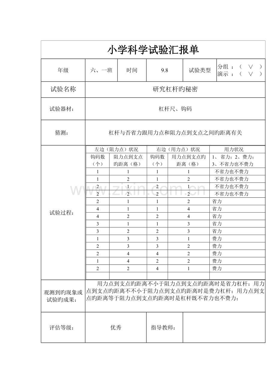 2023年科教版六年级上册科学实验报告.doc_第2页