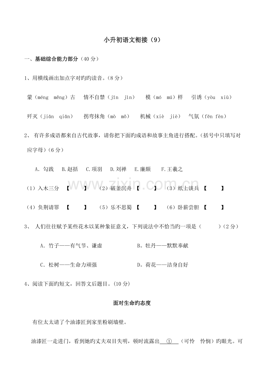 2023年小升初语文衔接九.doc_第1页