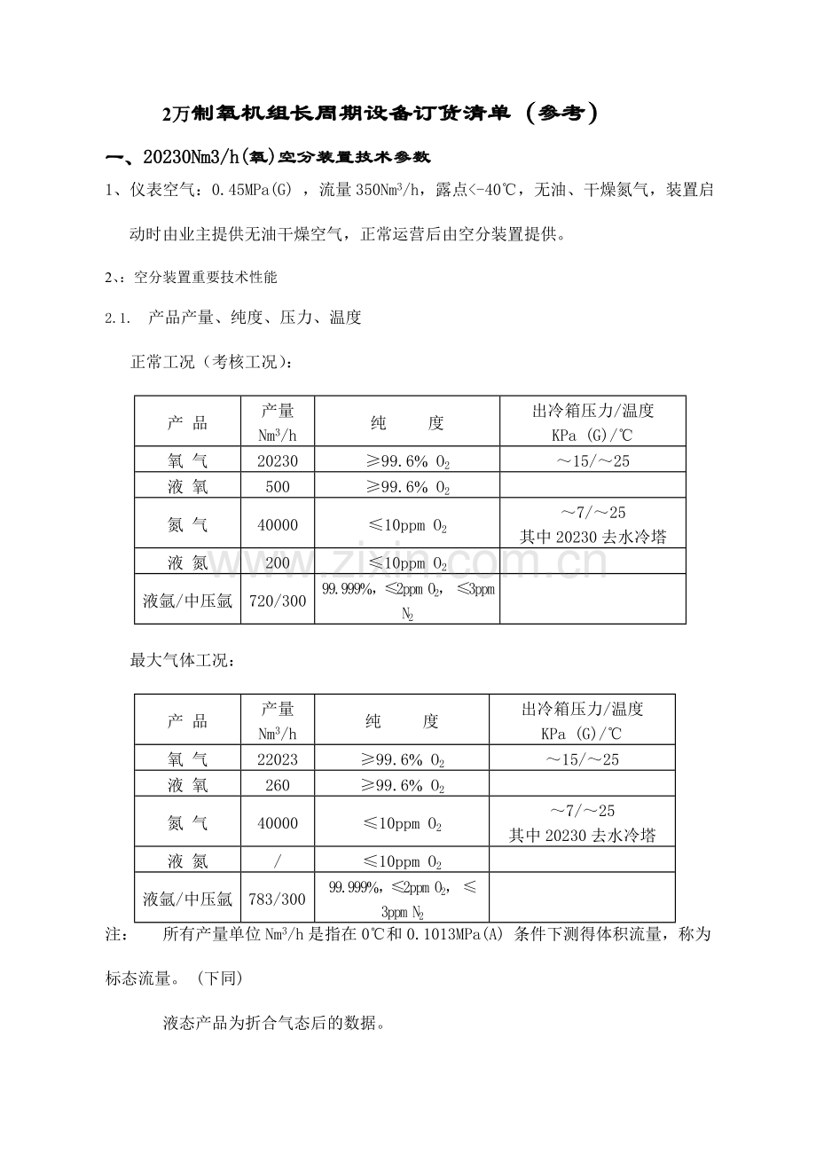 万制氧机组技术参数.doc_第1页