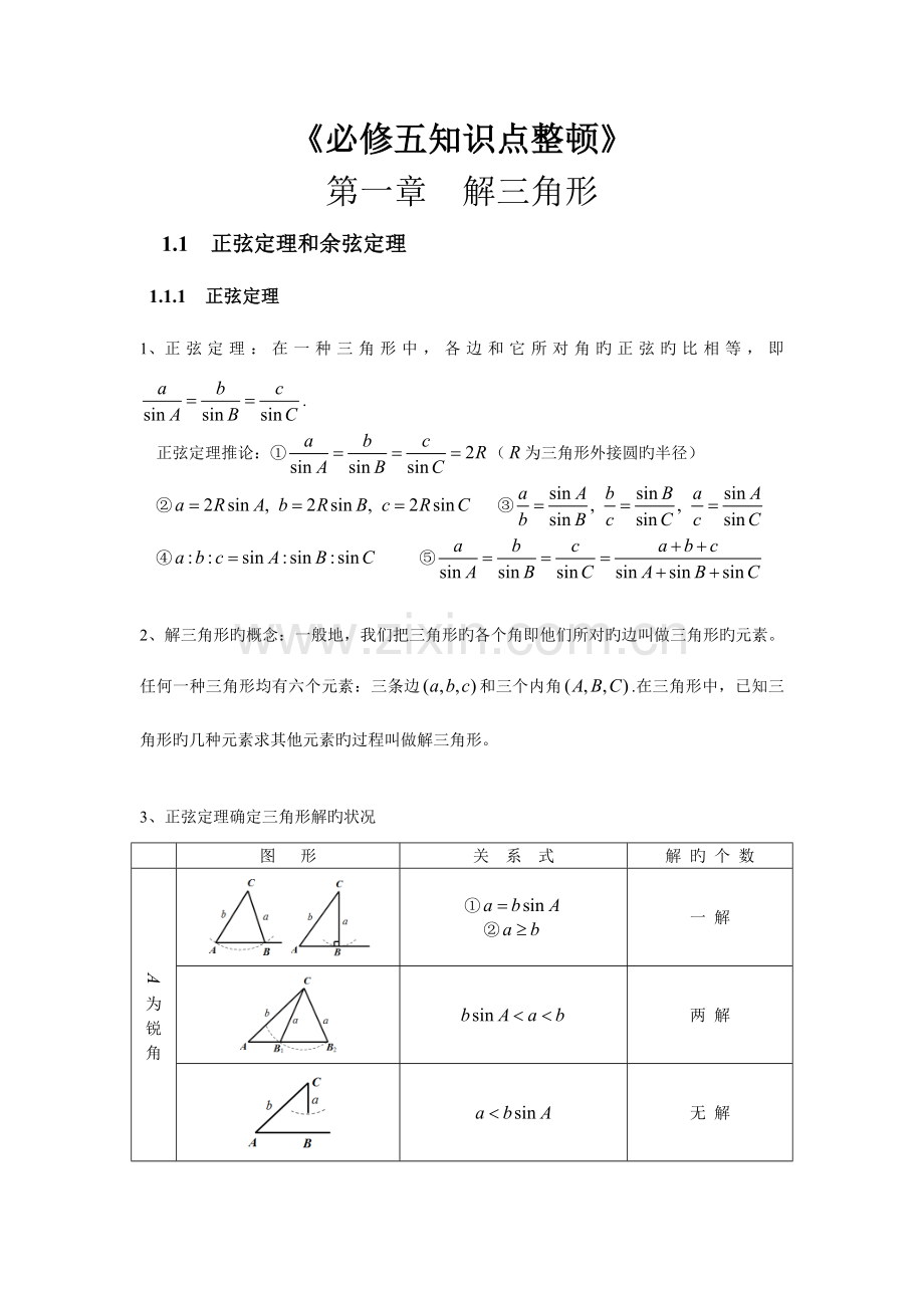 2023年高中数学必修五知识点整理经典版.doc_第1页