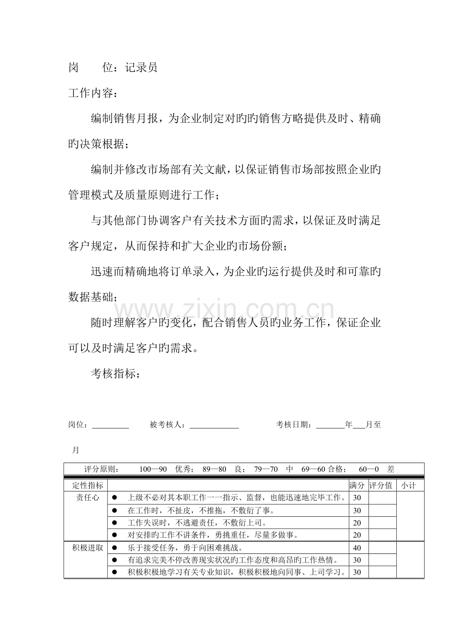 2023年岗位工作内容和年度定性考核指标统计员.doc_第1页