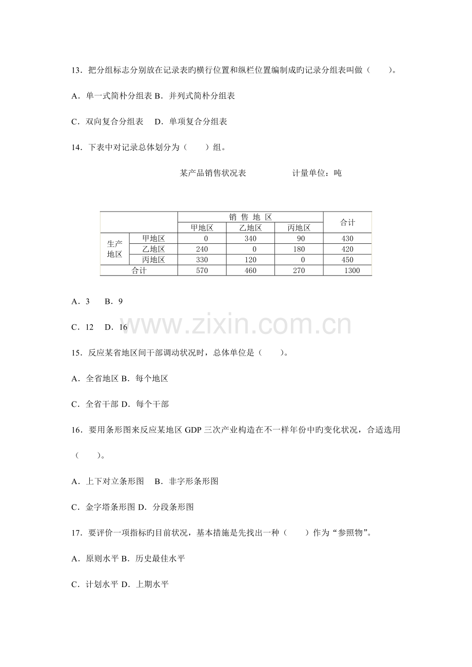 2023年小张统计初级统计师统计专业知识和实务真题+答案.doc_第3页