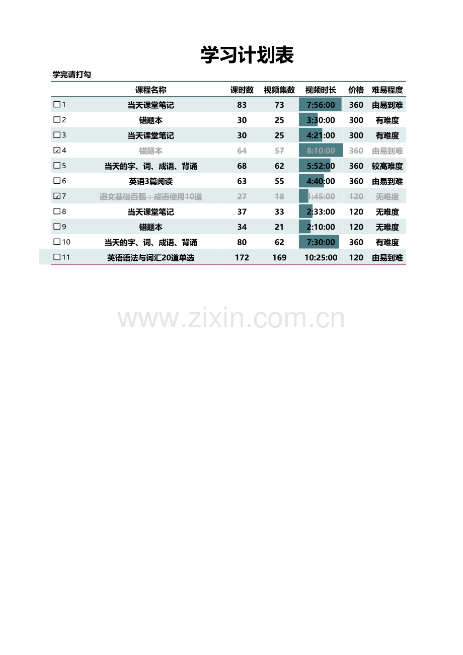 教学行业学习计划表.xlsx_第1页