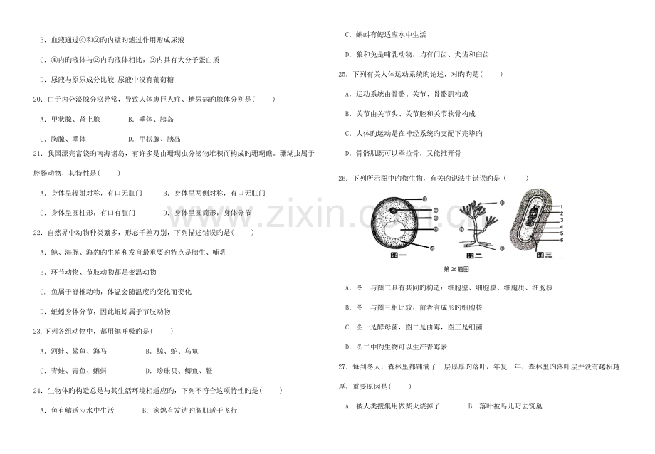 2023年初中生物学业水平测试模拟试题附参考答案.doc_第3页