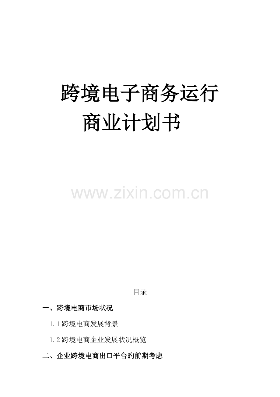 跨境电子商务运营商业计划书.docx_第1页