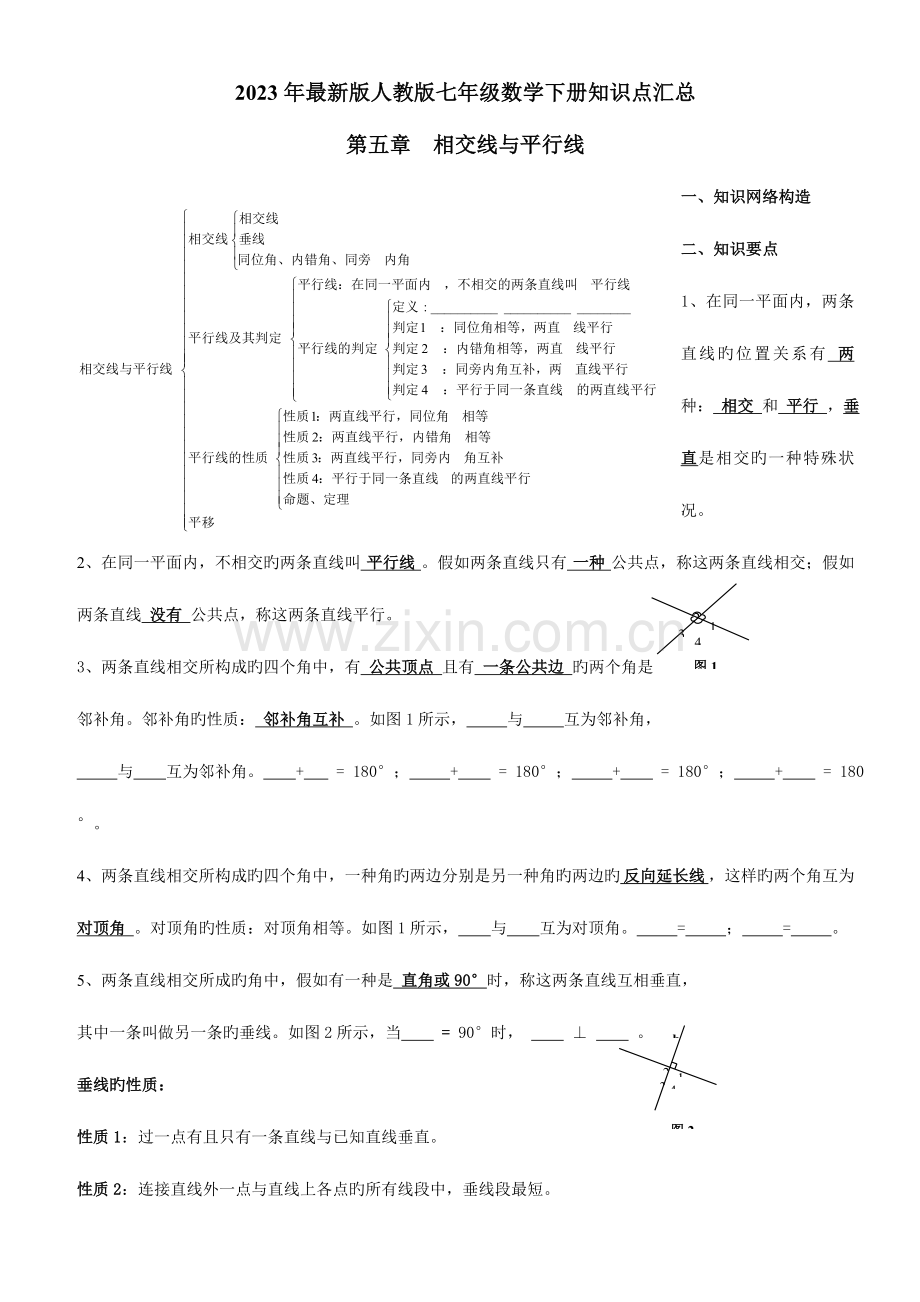 2023年新人教版七年级数学下册知识点及典型试题汇总.doc_第1页