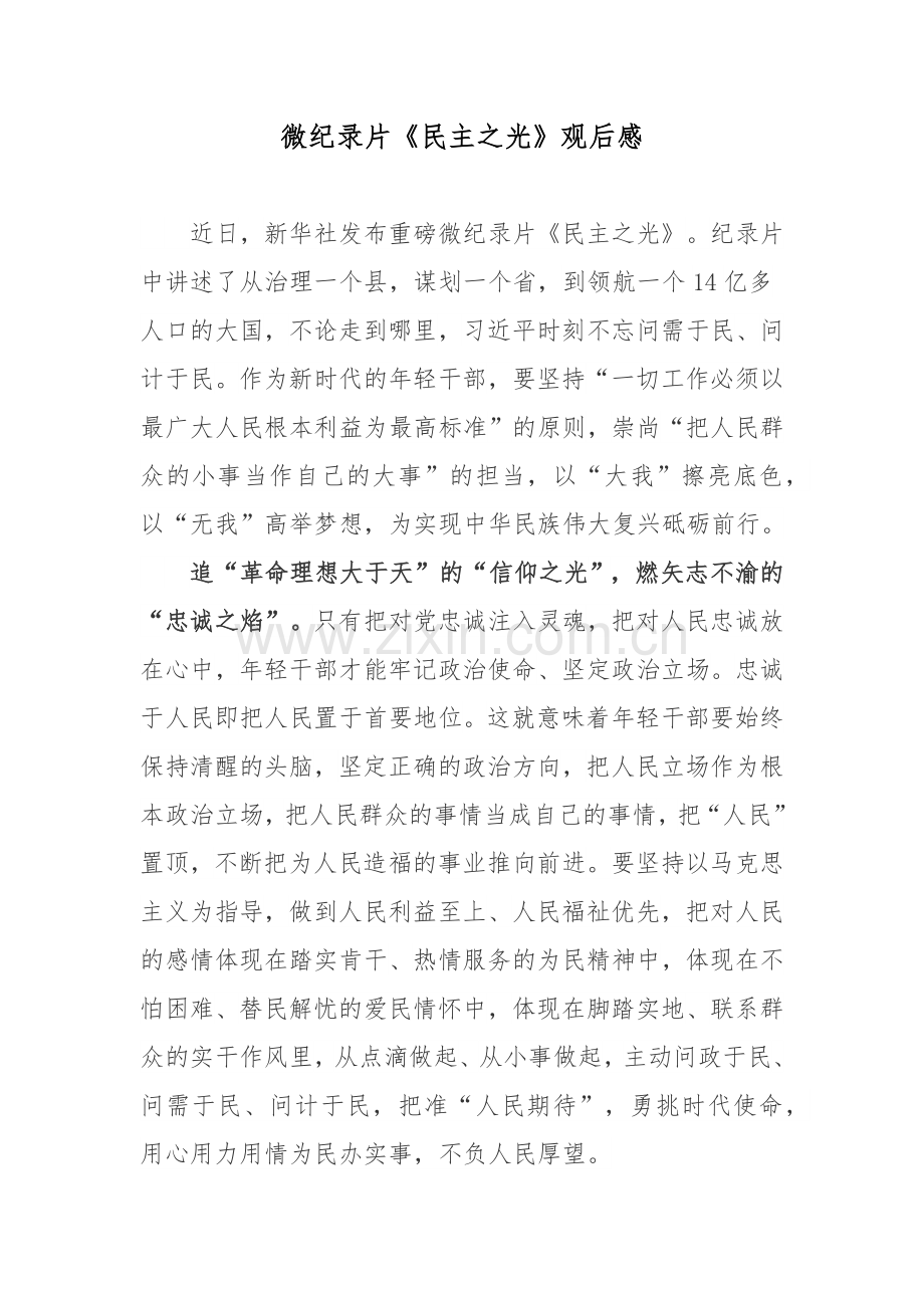 微纪录片《民主之光》观后感.docx_第1页