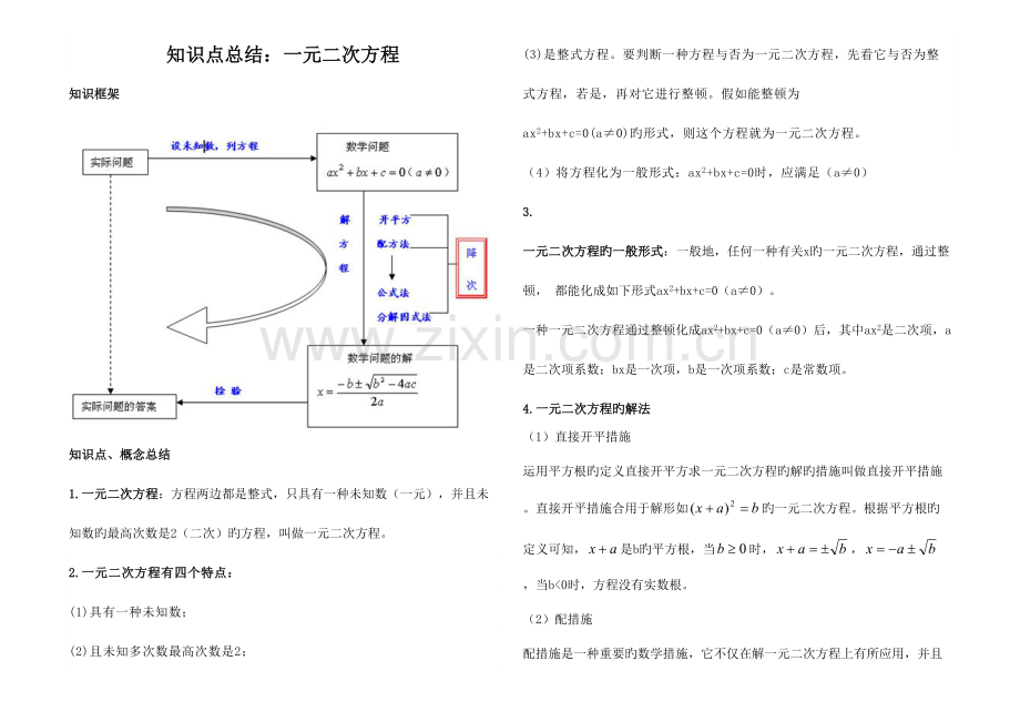 2023年一元二次方程知识点总结和例题复习.doc_第1页