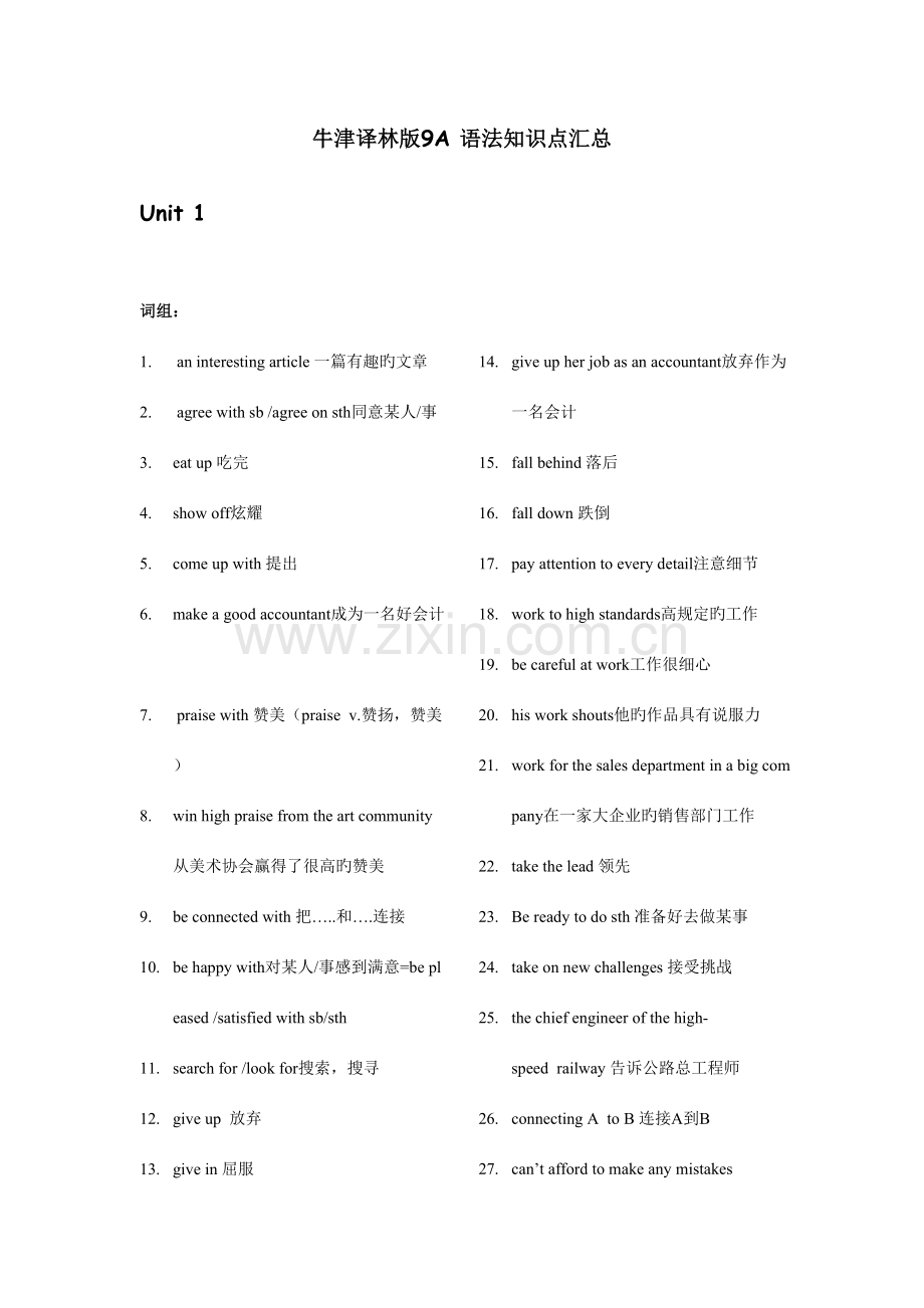 2023年牛津译林版9A语法知识点汇总.doc_第1页