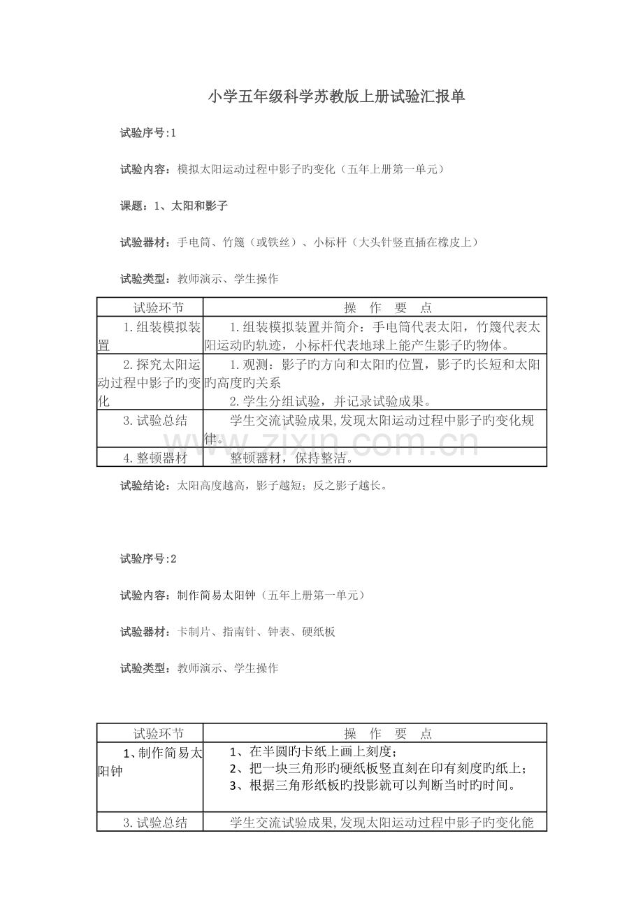 2023年小学五年级科学苏教版上册实验报告单.doc_第1页