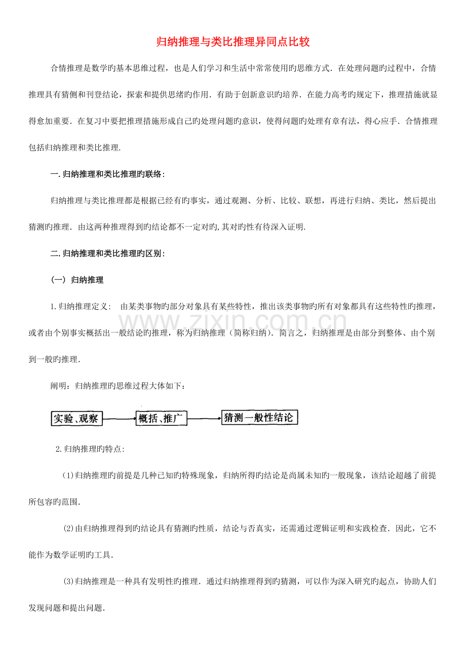 2023年陕西省吴堡县吴堡中学高中数学推理与证明归纳推理与类比推理异同点比较拓展资料素材北师大版选修.doc_第1页