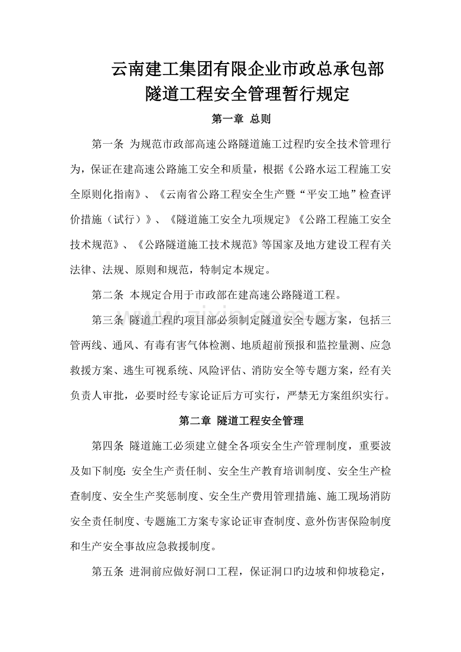 项目中心隧道施工安全管理规定.doc_第1页