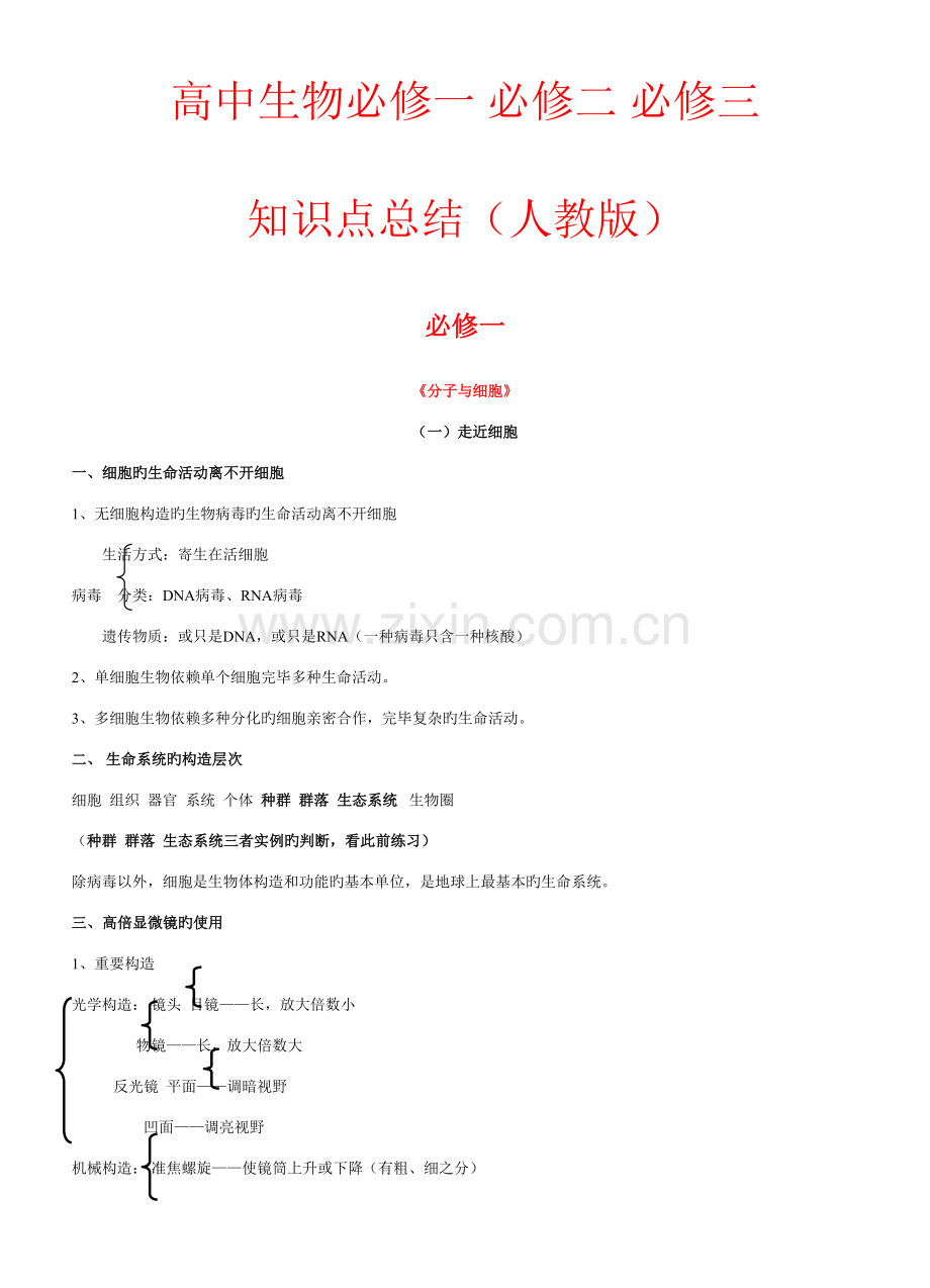 2023年高中生物必修新版必修新编必修三知识点总结人教版.doc_第1页