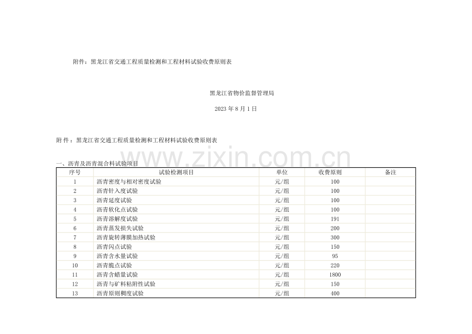 黑龙江省交通工程质量检测和工程材料试验收费标准表.docx_第2页