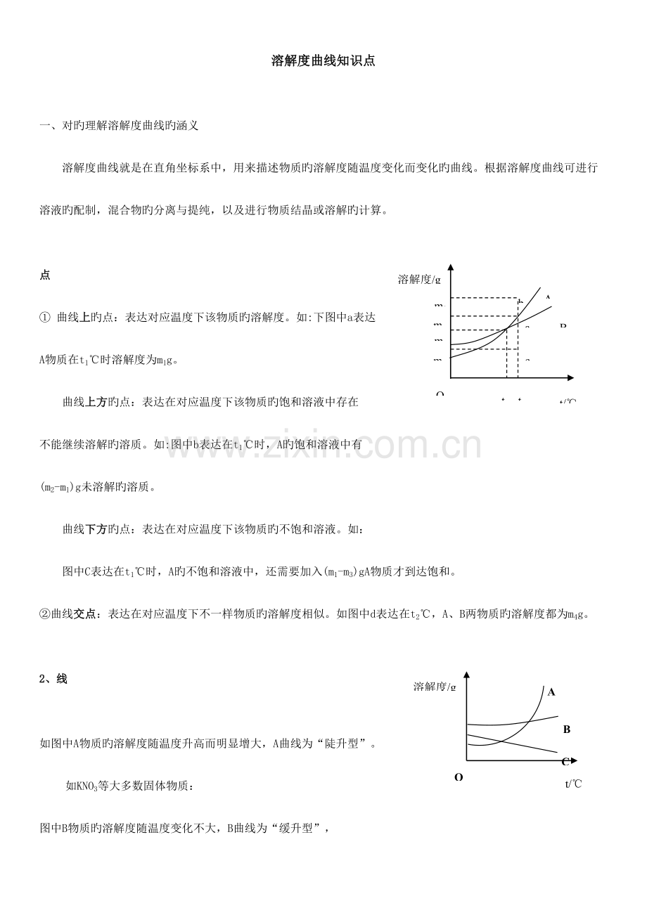 2023年初三化学溶解度曲线知识点及习题.doc_第1页