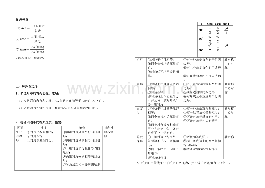 2023年人教版初中数学空间与图形部分知识点总结.docx_第3页