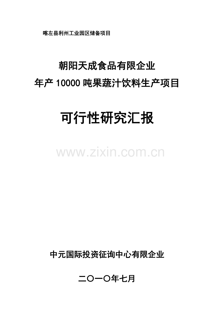 果蔬汁饮料项目可行性研究分析报告.doc_第1页