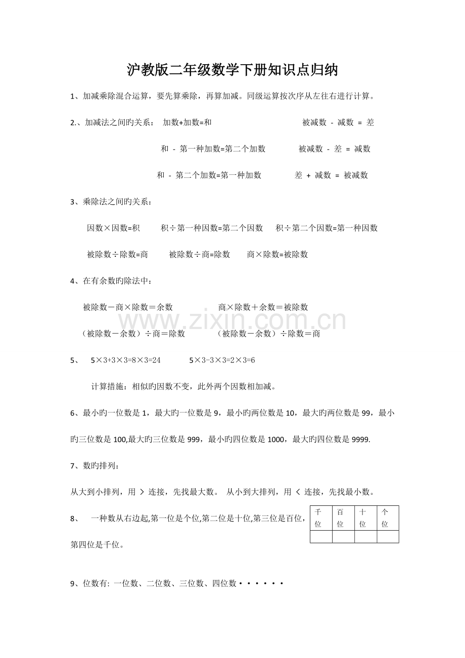 2023年沪教版二年级数学下册知识点.doc_第1页