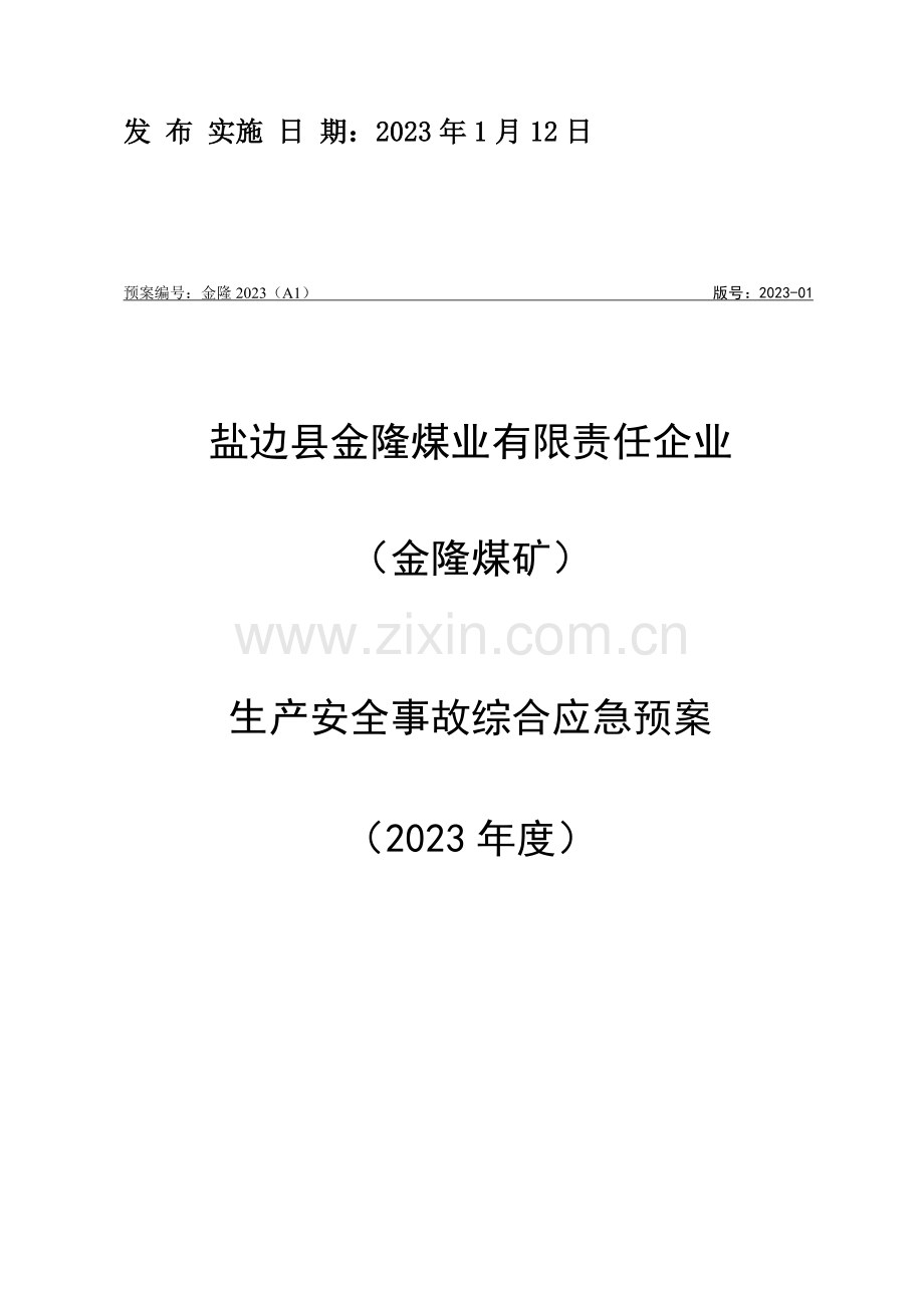 煤业有限责任公司生产安全事故综合应急预案.doc_第2页