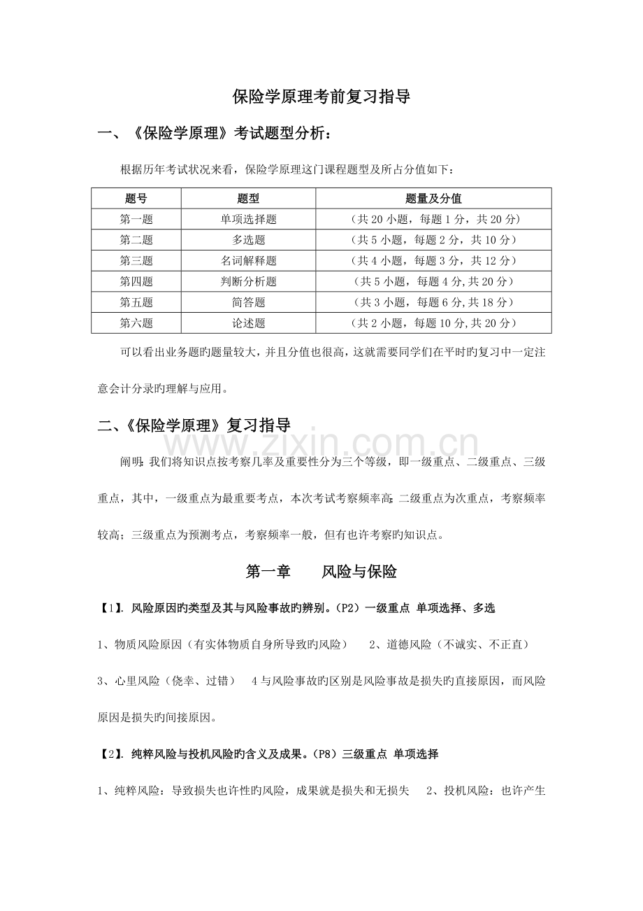 2023年自考保险学原理考前复习指导考前划重点及详细资料.doc_第1页