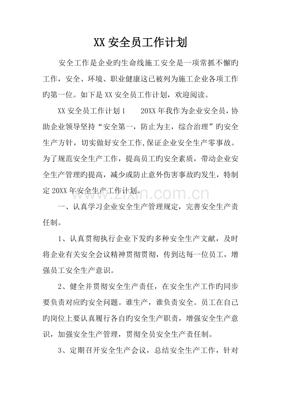 2023年安全员工作计划.docx_第1页