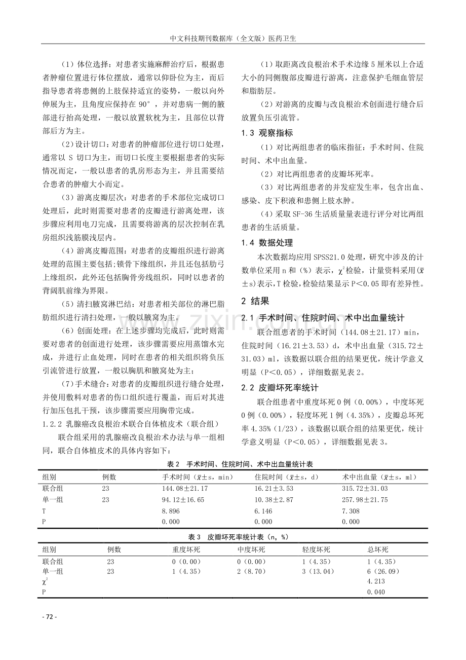 乳腺癌改良根治术联合自体植皮术在乳腺癌手术治疗中对其术中出血量和皮瓣坏死率的影响.pdf_第2页