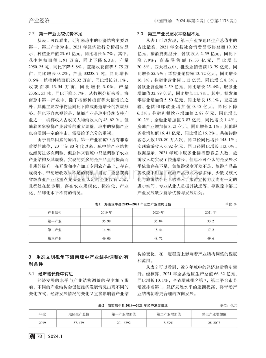 生态文明视域下海南琼中产业结构调整对策研究.pdf_第2页