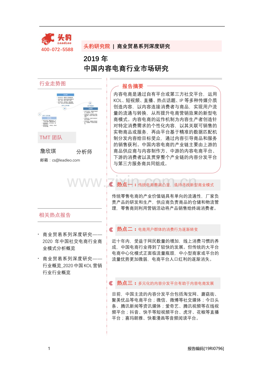 2019年中国内容电商行业市场研究.pdf_第1页