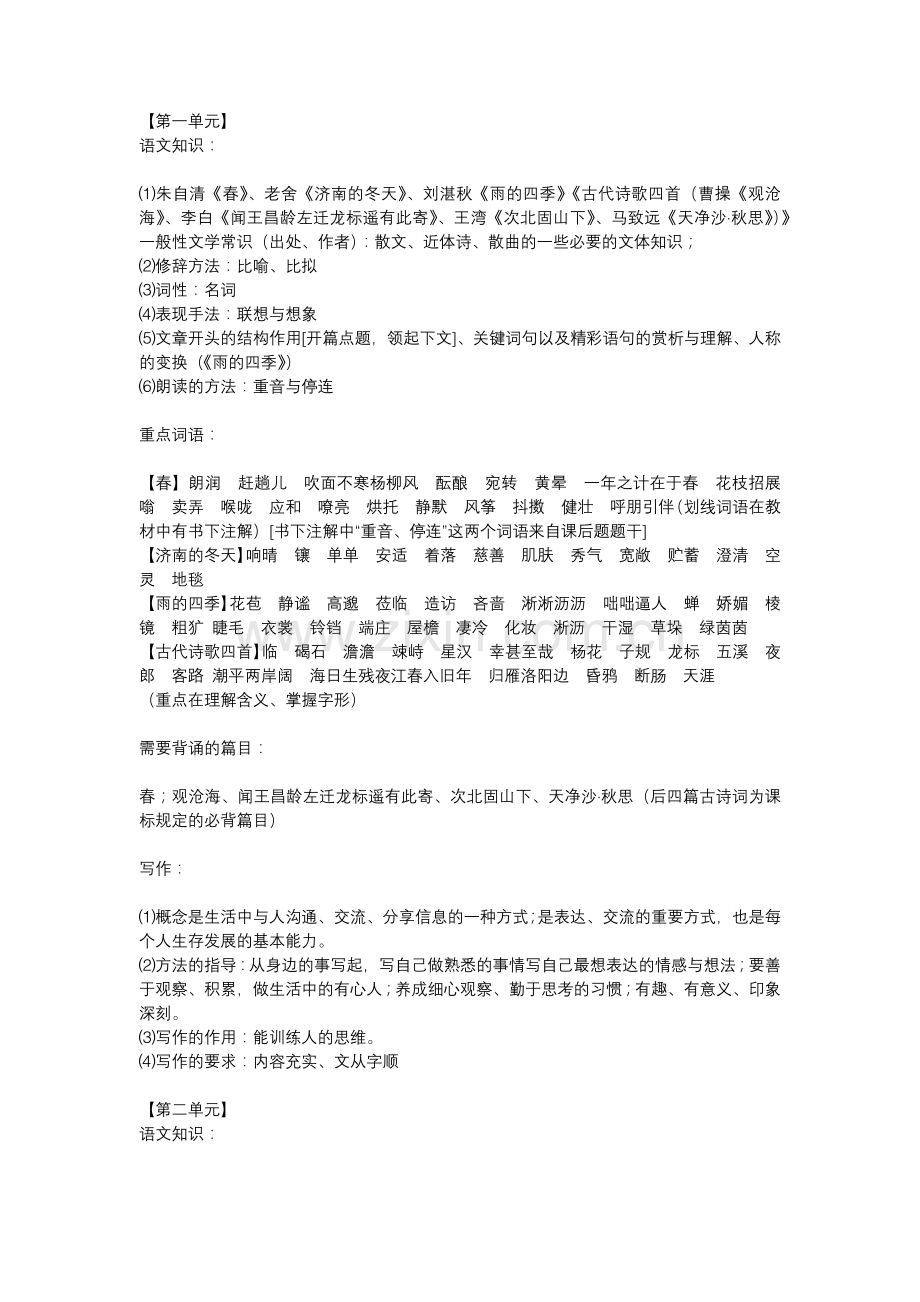 初中语文七年级上册知识预习提纲 旧版.docx_第1页