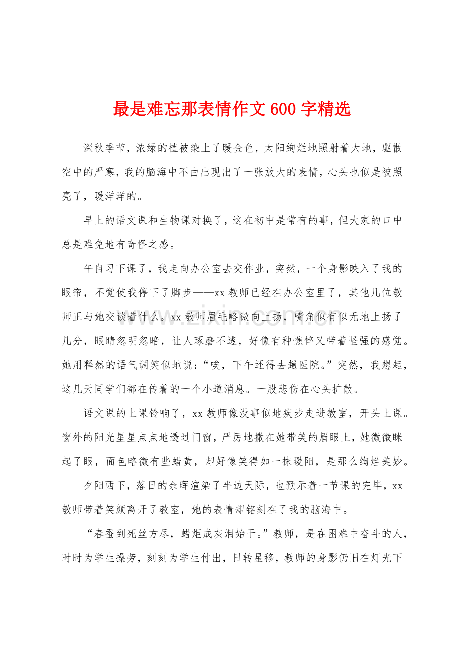 最是难忘那表情作文600字.docx_第1页