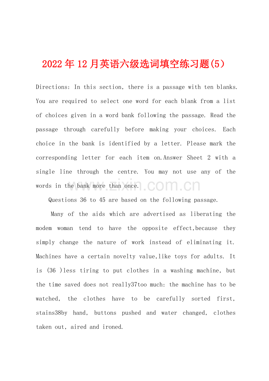 2022年12月英语六级选词填空练习题5.docx_第1页