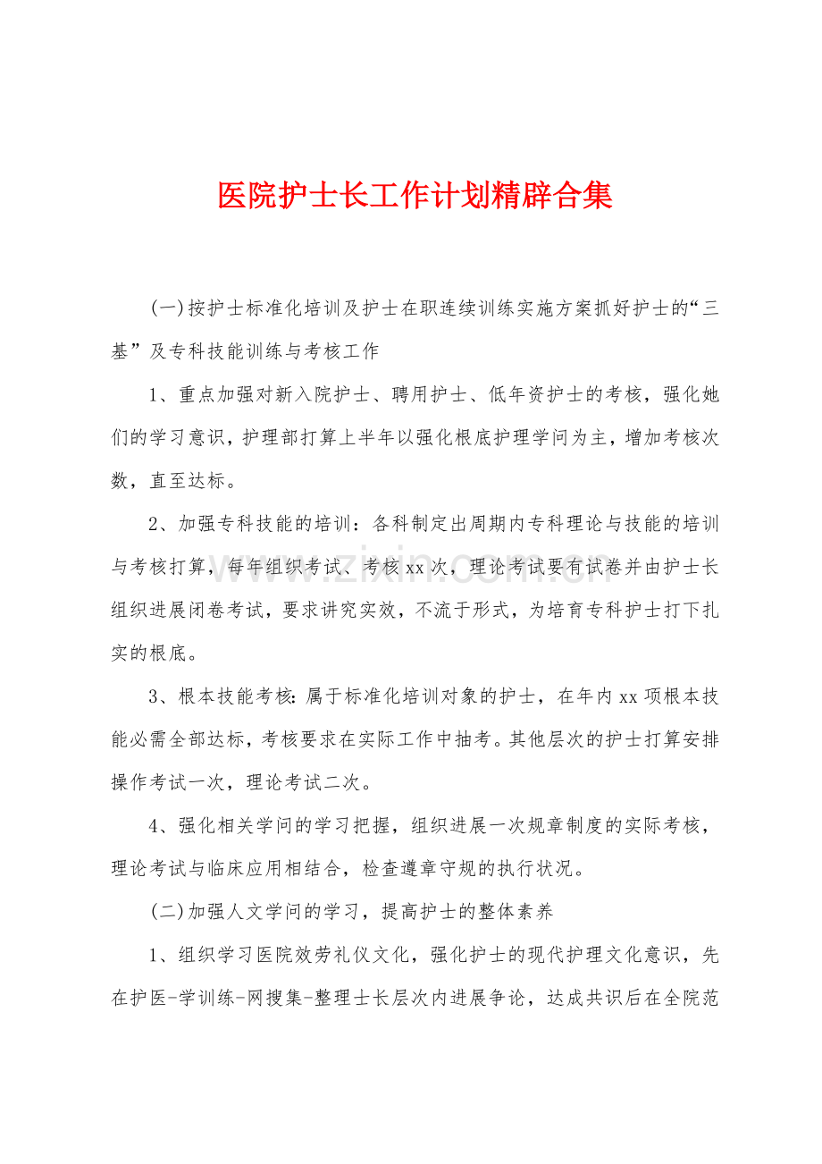 医院护士长工作计划精辟合集.docx_第1页