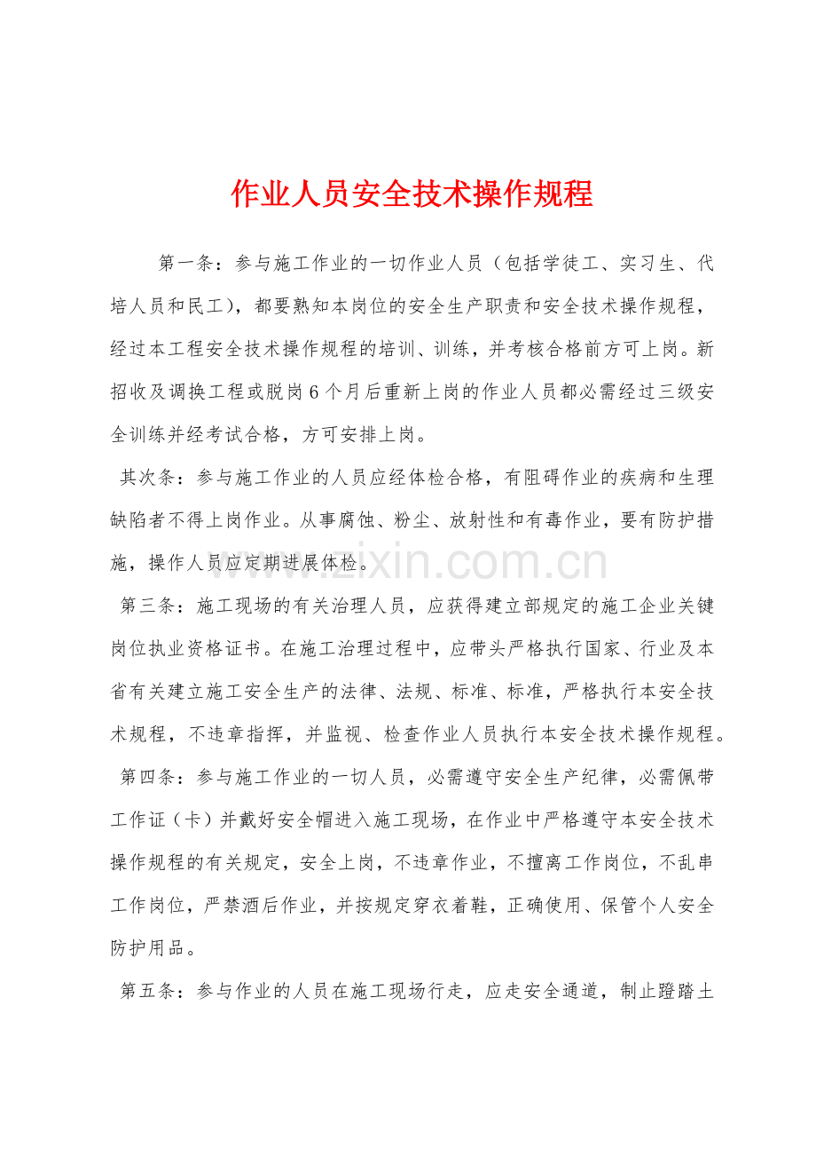 作业人员安全技术操作规程.docx_第1页