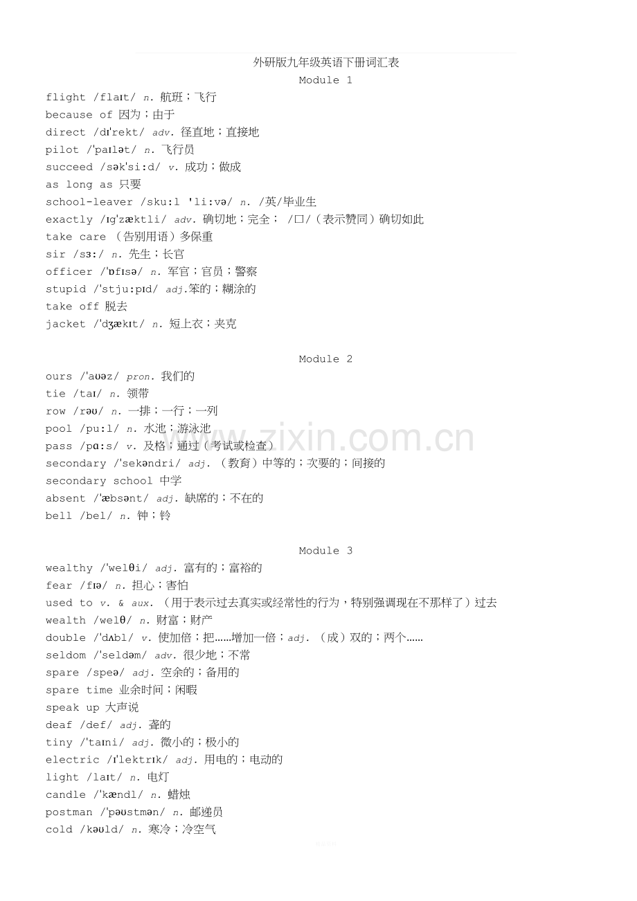 外研版英语九年级下册词汇表音标打印.doc_第1页